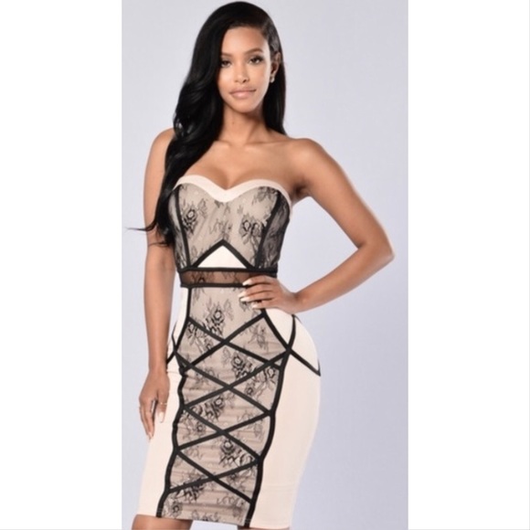 Fashion Nova Dresses & Skirts - Fashion Nova strapless nude black lace illusion